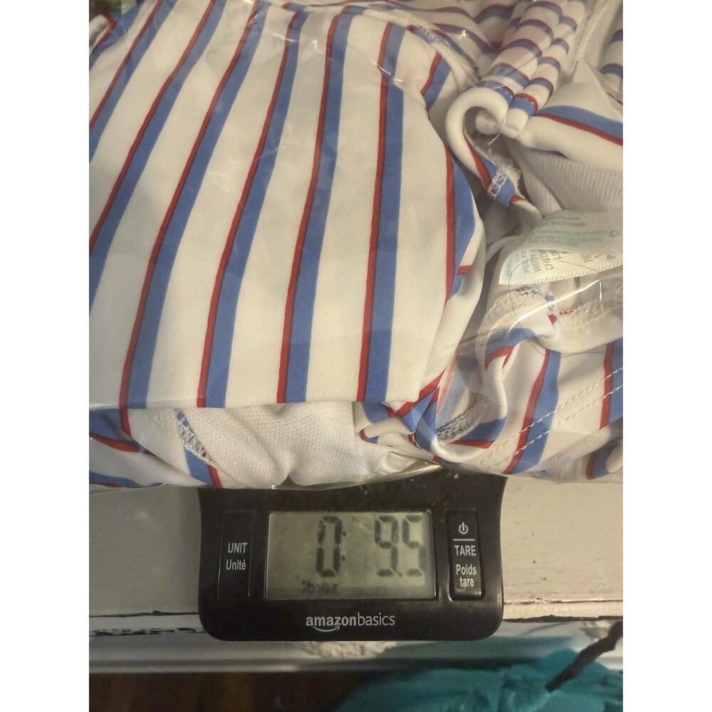 Kona Sol short sleeve rash guard one-piece swimsuit red white blue zipper sz L - Picture 8 of 8